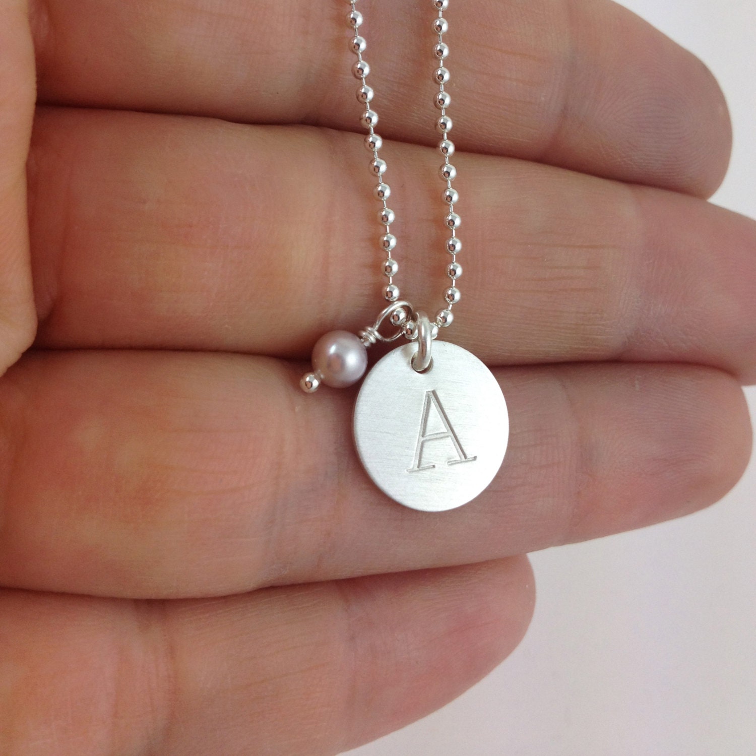 sterling silver monogram necklace with pearl