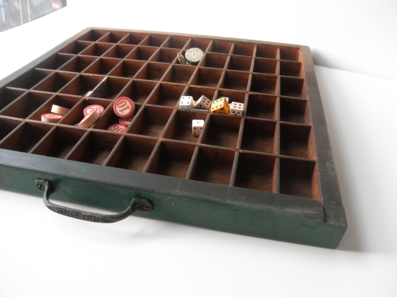 Vintage Printers Tray, Green Keystone Printers Drawer, Desktop Organizer