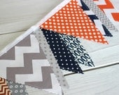 Bunting Photo Prop Fabric Flags  - Gray, Orange and Navy Blue Chevron - Ready to Ship