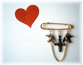 Kilt Pin Brooch,Tattoo : Version 1, Swallows,Crucifix, OOAK, made with love by maddabling