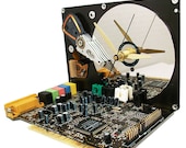 Hard Drive Clock with "Sound Blaster" Circuit Board as the Base...Unique Desk Clock. (H)