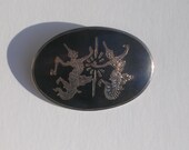 Vintage Siam Sterling Niello Oval Brooch