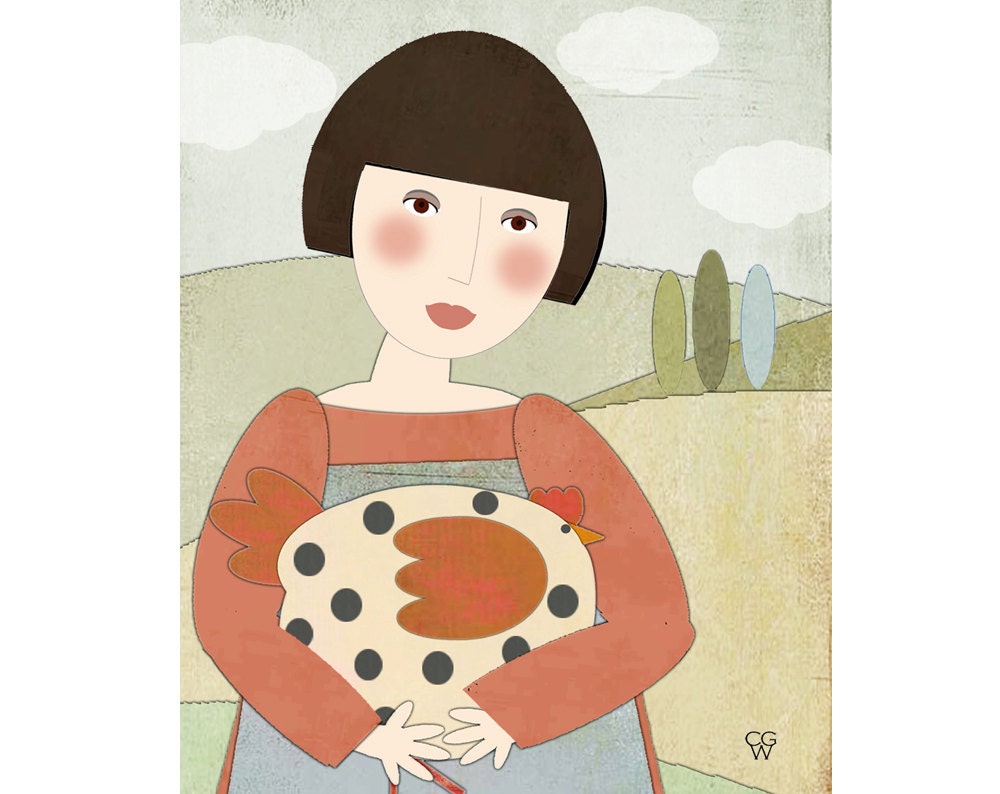 Folk Art Illustration - "A Big Fat Hen" - 8 x 10 Print