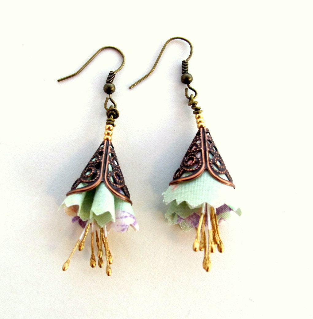 Spring pastel  fiber and brass earrings - Gilgulim