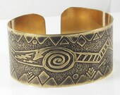 Shaman Ritual Cuff Bracelet Etched Brass Wrist Size 7