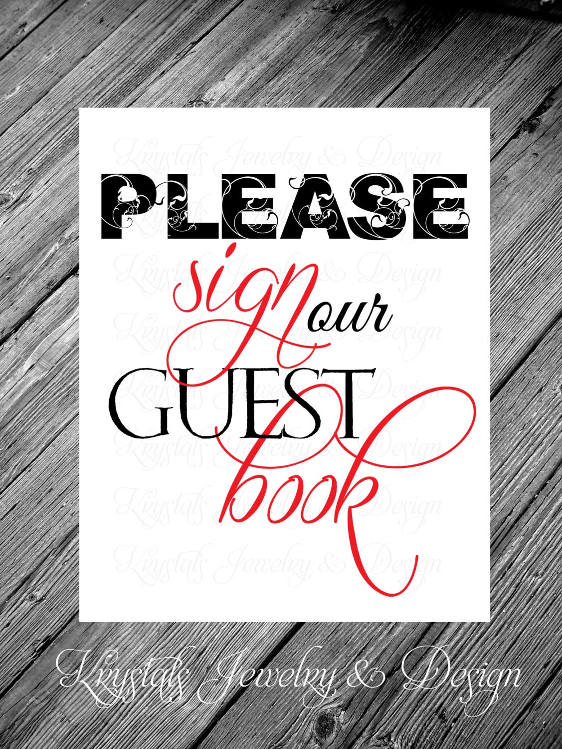 Please Sign Our Guest Book Reception Card Sign - Large Wedding Card - 8x10 - Tag