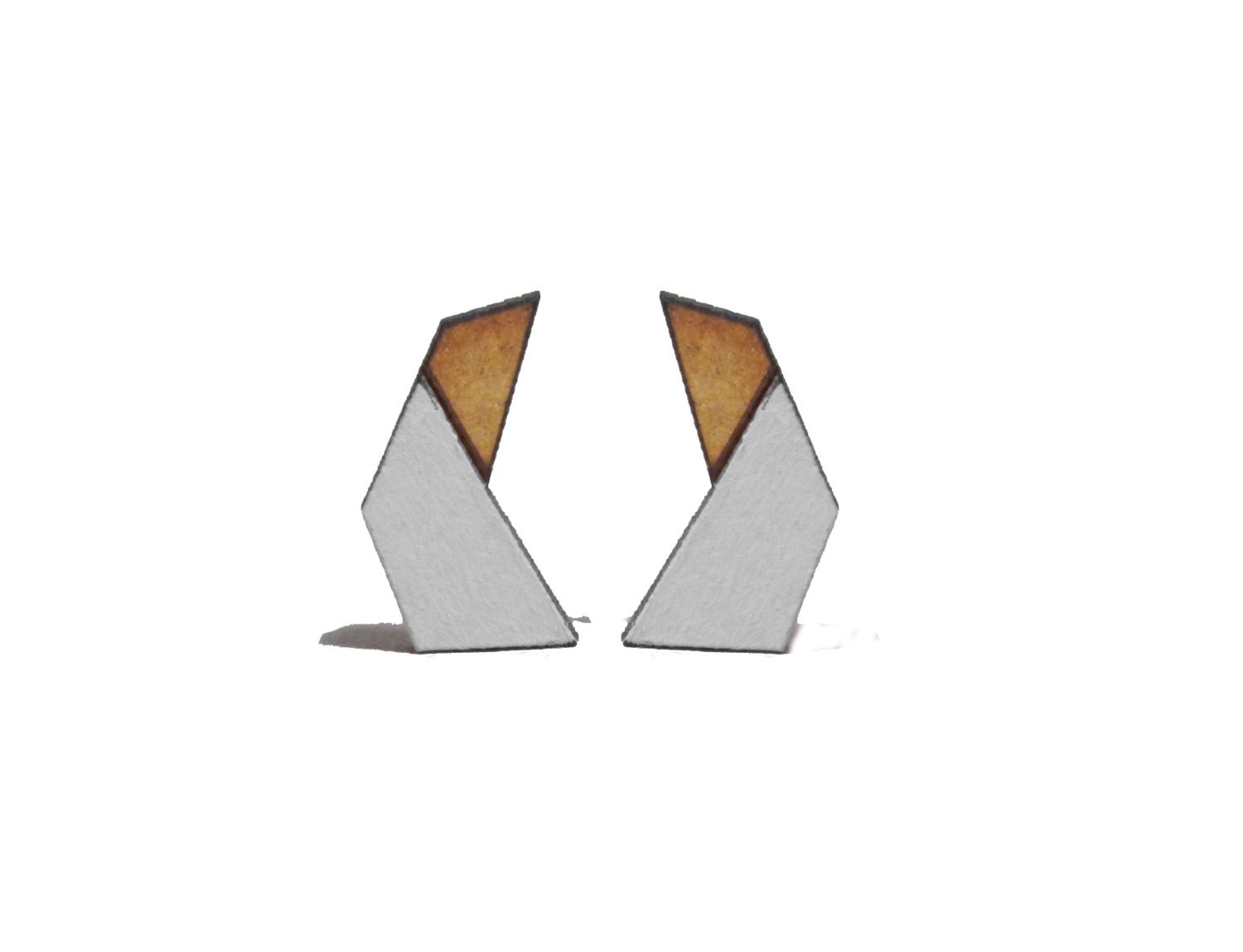 Robo Stud Earrings - Wood & Light Grey
