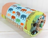 Baby Boy Blanket - Fleece Blanket - Chevron Nursery - Elephants and Giraffes
