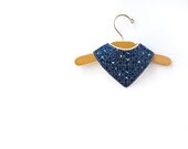 Navy organic Bib, Eco-friendly bandana Bib with cute white drawings in a grid on navy blue, Baby shower gift under 20USD