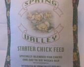 Feedsack Pillow,  Chicks, Spring,  Chick Starter Feed,  Throw Pillow, Primitive, Cottage