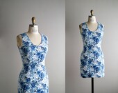 80s dress / 1980s floral mini dress / Blue Bouquet  dress