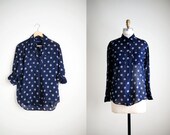 floral blouse /  vintage 80s 90s top / White Sunflower blouse
