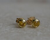 14K Gold and Yellow Australian Diamond Button Stud Earrings