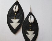Migi si Black vegan leather Tribal Statment earrings