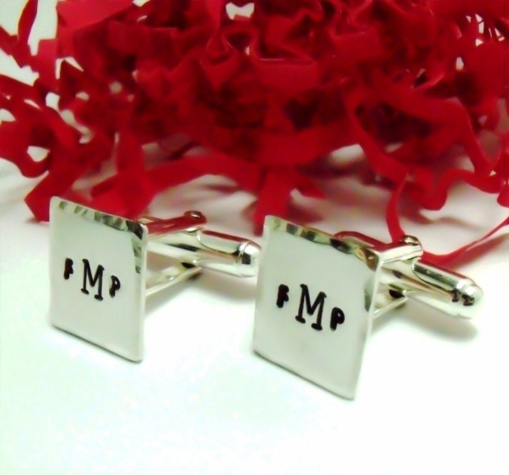 SALE -Cuff Links - Sterling Silver Personalized Hand Stamped Square Cuff Links- Fathers Day - Gifts for Dad