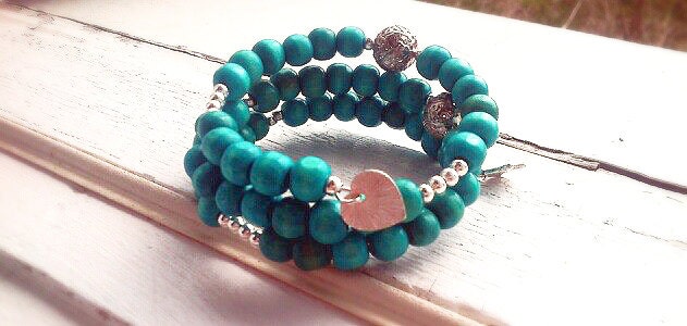 Turquoise bracelet with heart charm