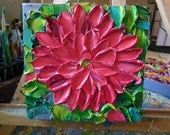 Oil Painting Pinkish Red dahlia on Very Wide Canvas