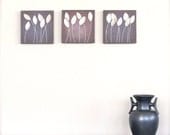 lavender rose purple pink original paintings acrylic triptych leaves