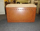 Vintage Bench Stool Nail Head Accent Burlap Seat Storage 1950s Retro