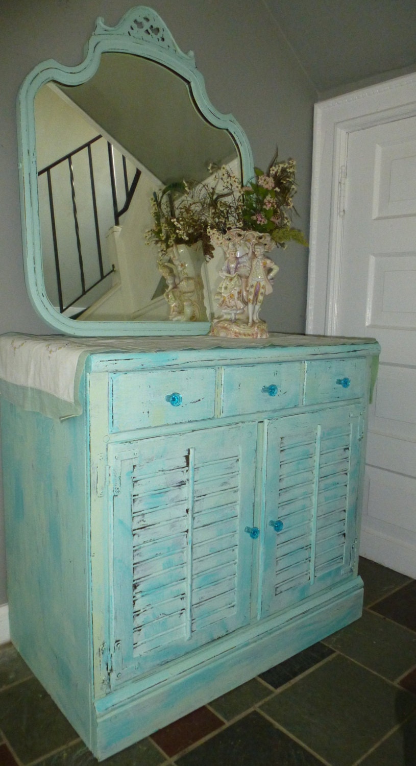 Shabby Beach Cottage Cabinet Vintage Poppy Cottage Primitive Farmhouse