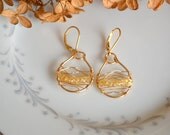 Citrine and gold wire wrapped woven hoop earrings