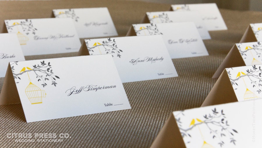 Wedding place cards -  Birdcage Love Birds