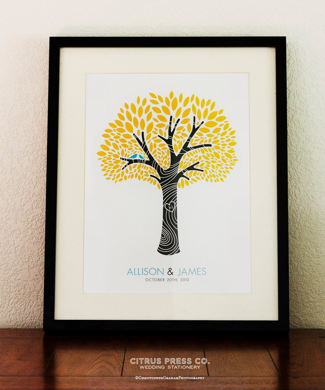 Tree with Initials and Birds Wedding Marriage Poster 8x10  - Keepsake