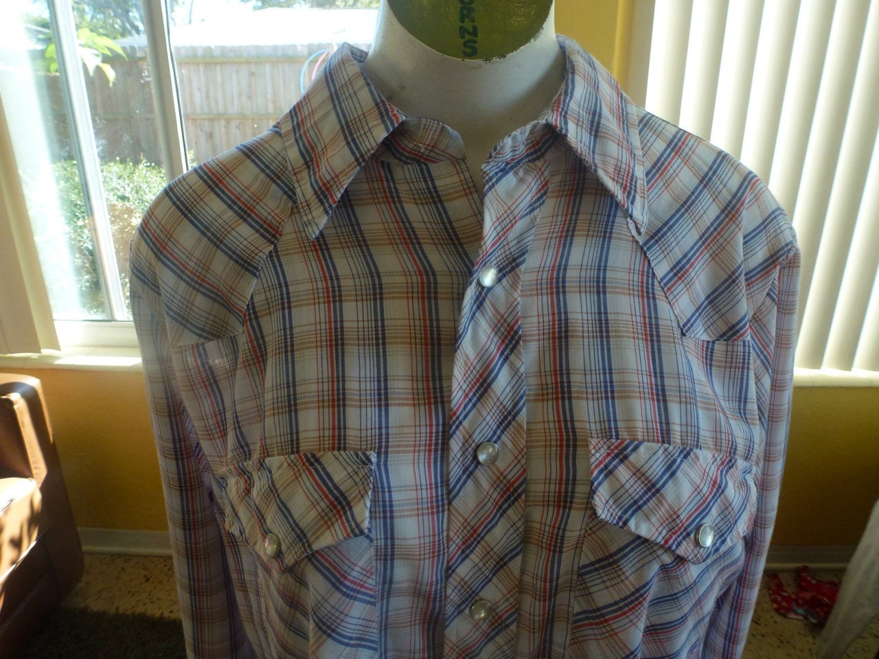 Vintage pearl snap western long sleeve plaid shirt - size L