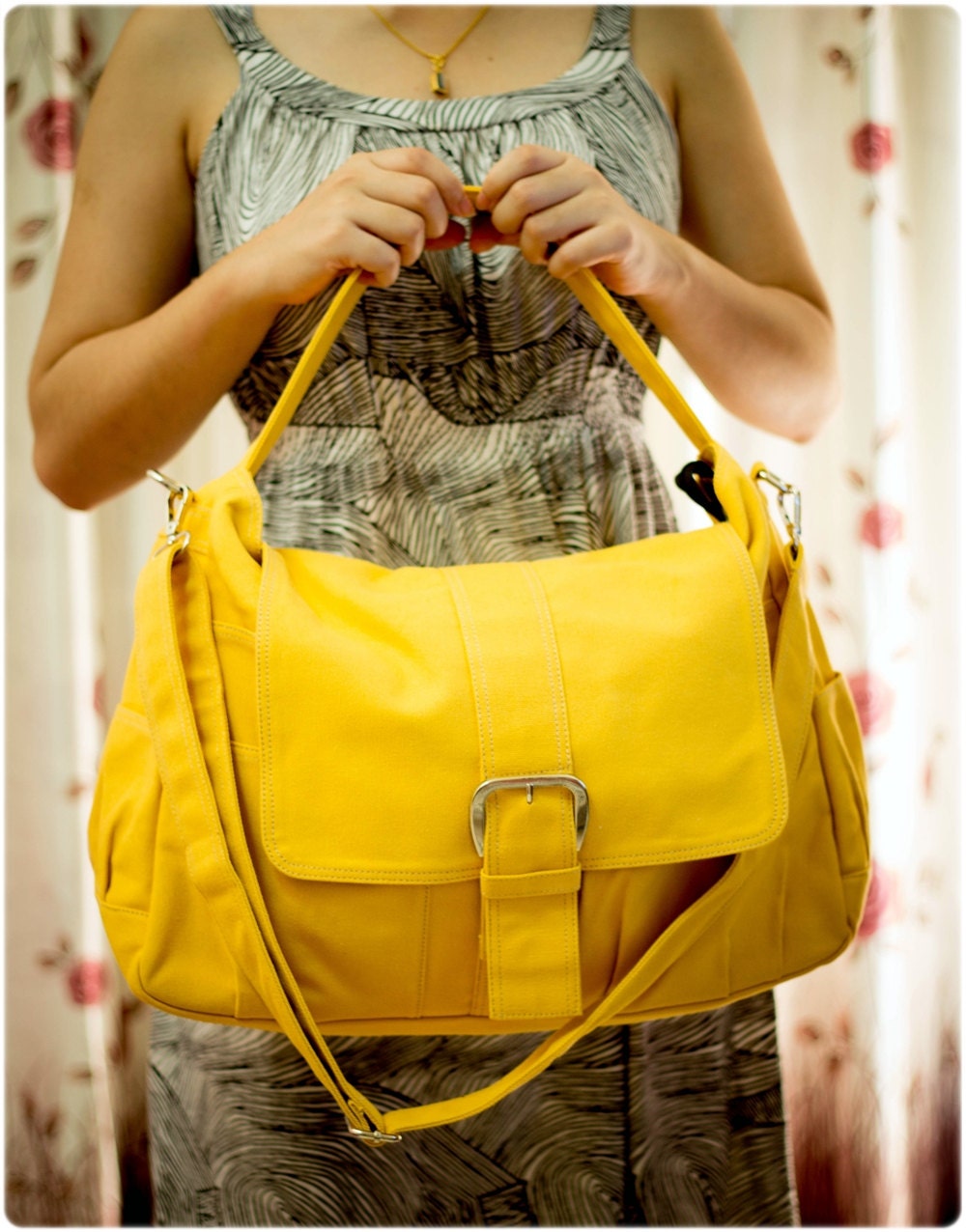 Yellow Messenger bag, Women tote bag, Canvas Bag, Handheld Shoulder Bag, Diaperbag, Laptop Bag, Book Bag, Travel Bag