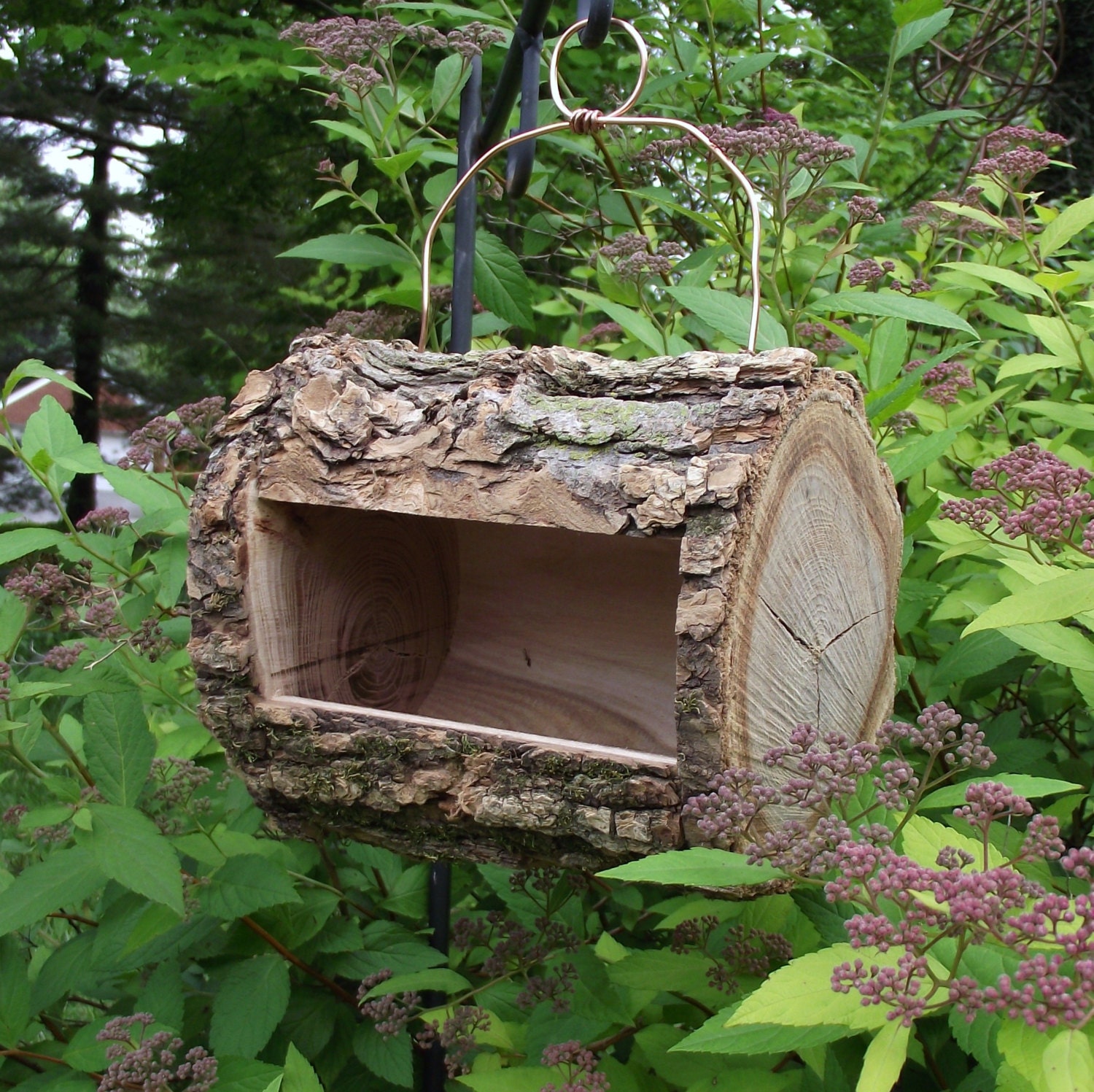 Log Bird Feeder Handmade from Reclaimed Tree Branch - Natural and Eco-Friendly Rustic Wood Bird Feeder - Garden Gift