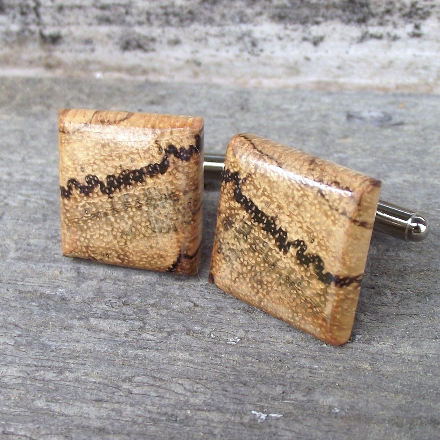 Wood Cuff Links Handmade from Zebrawood - Square Wooden Cufflinks - For the Groom or a 5-Year Anniversary Gift - 3/4 inch