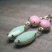 Dangle Earrings, Vintage Glass Cabochons, Mint and Pink, Gold Plated Earwires - FRENCH MACARONS
