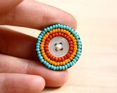 Candy Button - Beaded Geometric Brooch with Tropical Coloured Seed Beads