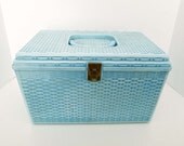 Vintage Faux Wicker Wil-Hold Large 2 tray Sewing Box Case