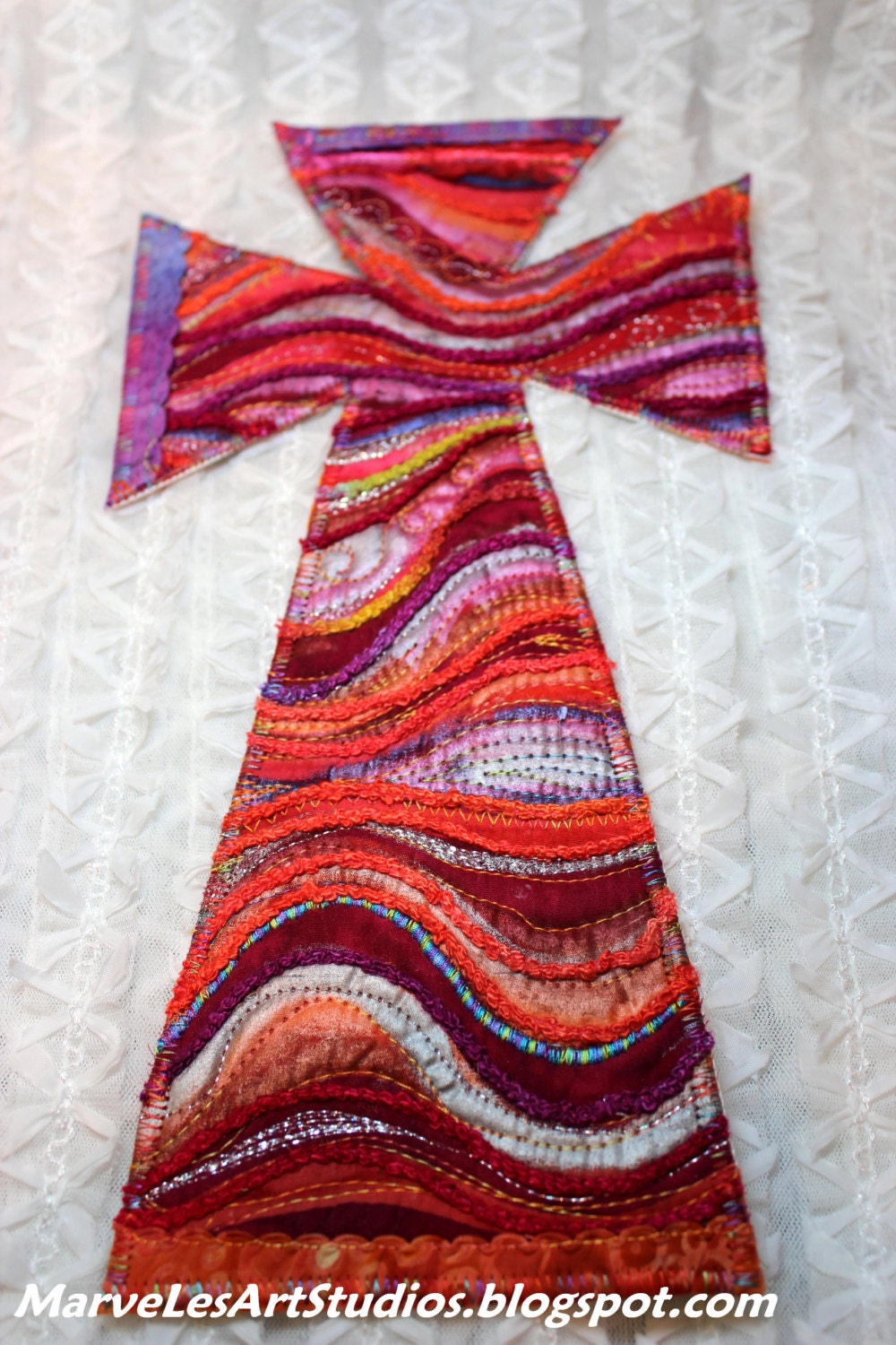 MarveLes BORN AGAIN Christian CROSS Purple Red Orange Yellow turquoise wall hanging Easter Baptism keepsake Mothers Day Graduation quilted