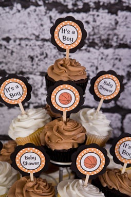 Basketball Theme CUPCAKE TOPPERS, Basketball Baby Shower Decorations in Orange & Black (12) Il_170x135