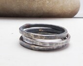 Set of 3 Modern Stack Rings Hammered Oxidized Silver