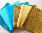 Hand Dyed Felted Wool Fabric - Blue / Yellow - for Rug Hooking, Applique, Penny Rugs and Sewing Projects/ H580