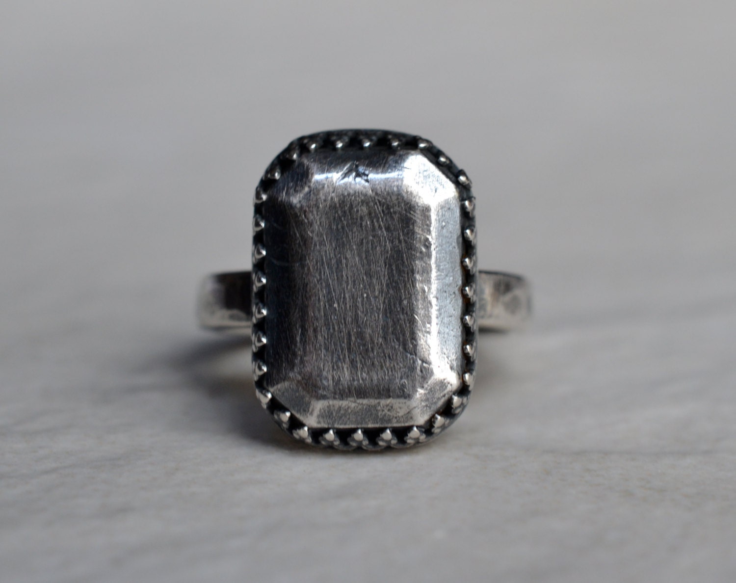 Sterling Silver Ring Rustic Royalty Emerald Cut