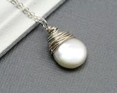 Freshwater Pearl and Sterling Silver Wrapped Necklace - Modern Simple Bridal Wear
