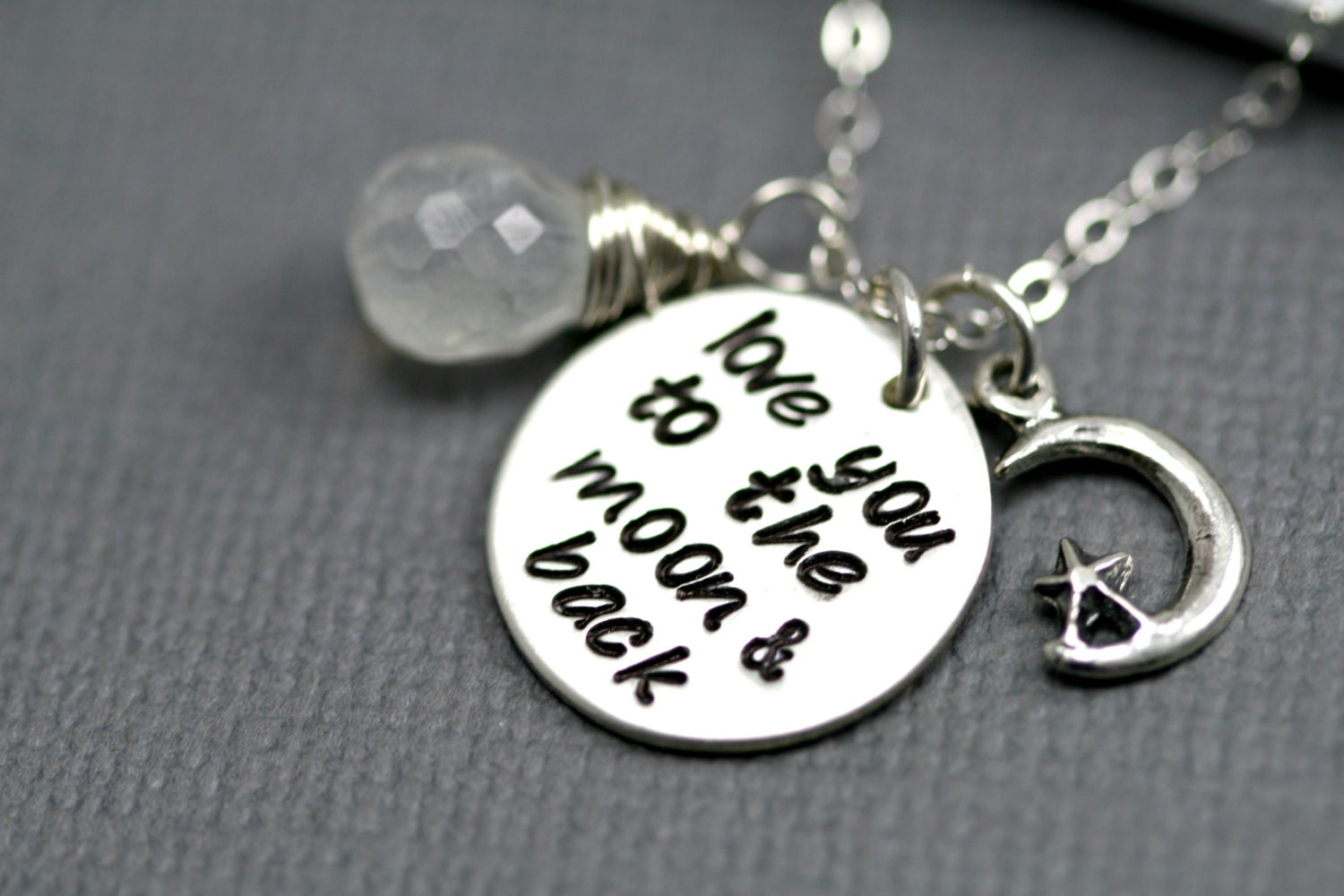I Love You to the Moon and Back Sterling Silver Mother's Necklace - Moonstone Gemstone - Mommy Necklace