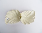 Vintage White Leaf Gold Handled Snack Tray Nut Dish Pottery - Modred12