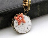 Victorian Watch Necklace Filigree Necklace Copper Flower Necklace Rose Gold Necklace Steampunk Watch Necklace - Keeping Time