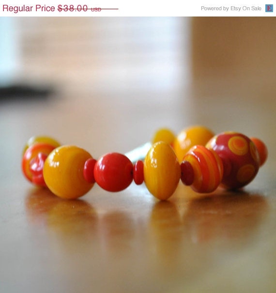 ON SALE Orange Summer Lampwork Bracelet
