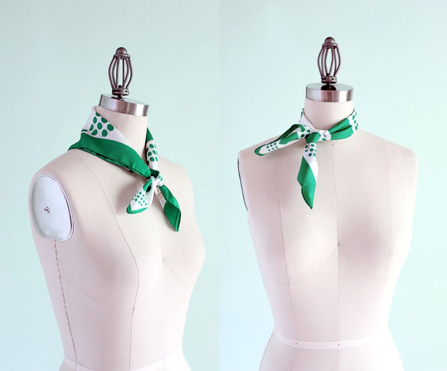 Vintage Green White Polka Dot Stripe Scarf