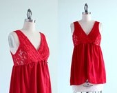 Red Lace Vintage Lingerie Top - Small Medium - Knit Stretchy