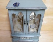 Vintage "lighted" Jewelry Box/ Music Box, Gift, Distressed Jewelry Chest, Handfinished in Duck Egg Blue