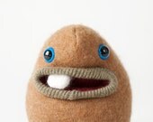 Jake the sweater monster creature stuffy made from upcycled wool sweaters