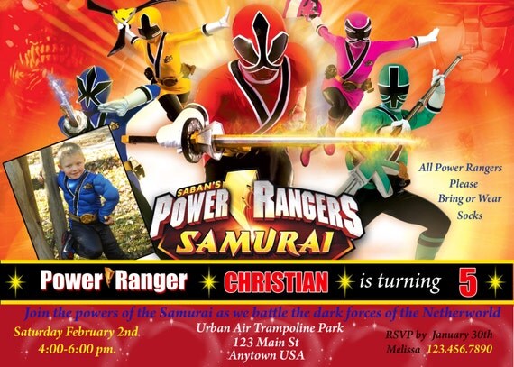 Items similar to Power ranger Samurai invitations on Etsy
