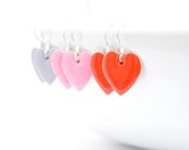 Heart Earrings, Valentines Day Jewelry Red Pink Lavender, Love, 3 Pairs of Earrings, Minimalist Earrings ,Sterling Silver Dangle,